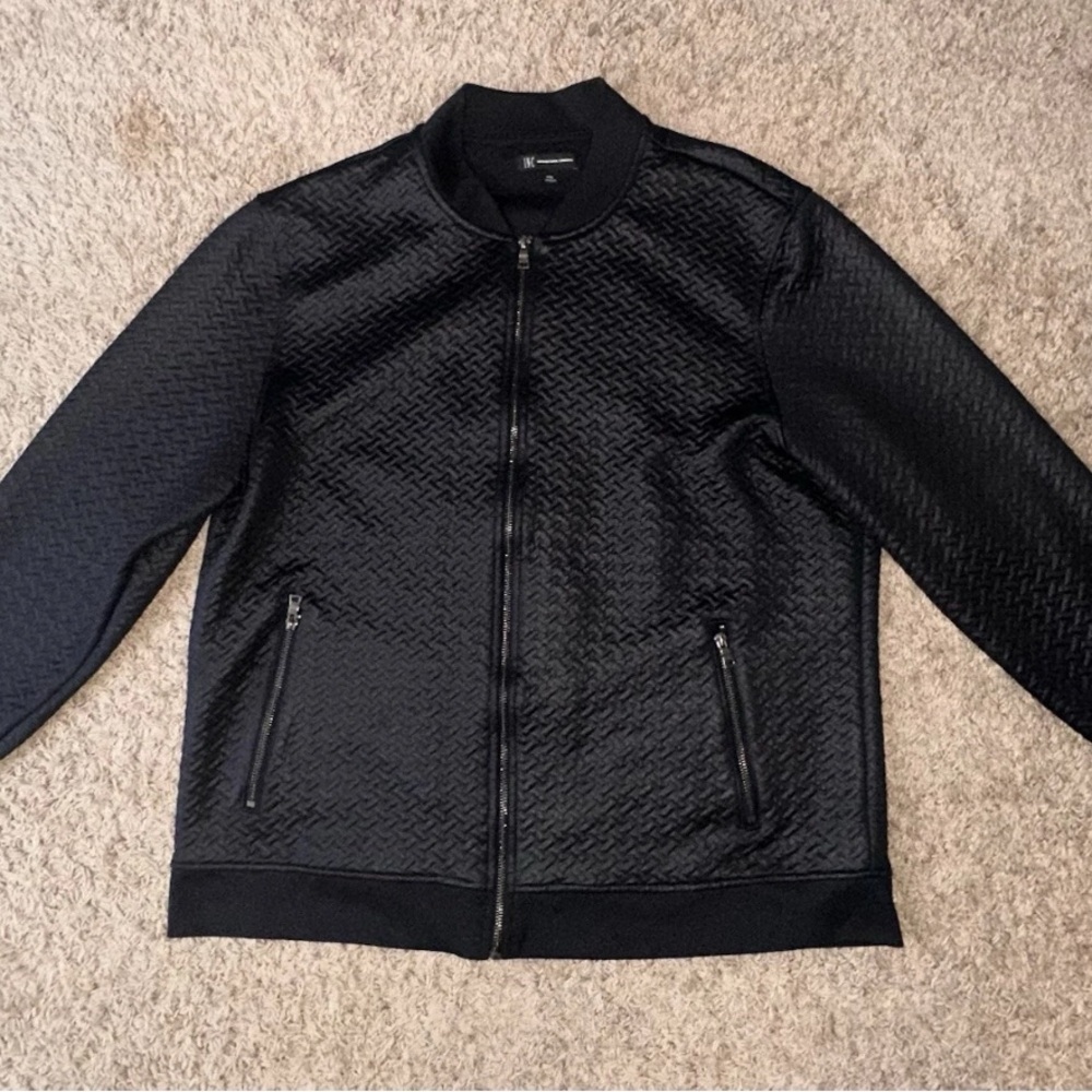 (2XL) INC International Concepts Textured Black Faux Leather Jacket